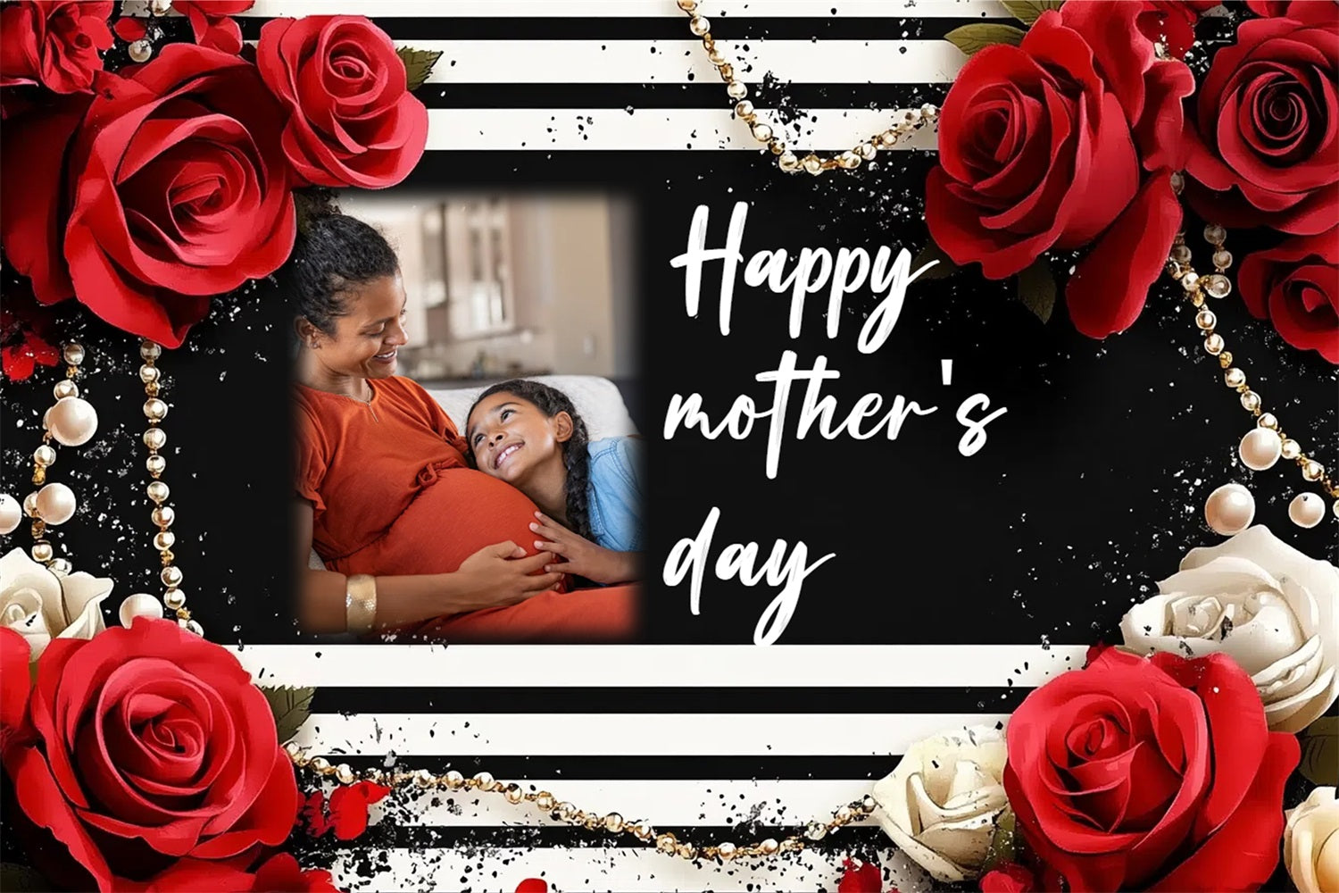 Mothers Day Backdrop Gestreifte Eleganz Rose Personalisierte Backdrop CSH3-196