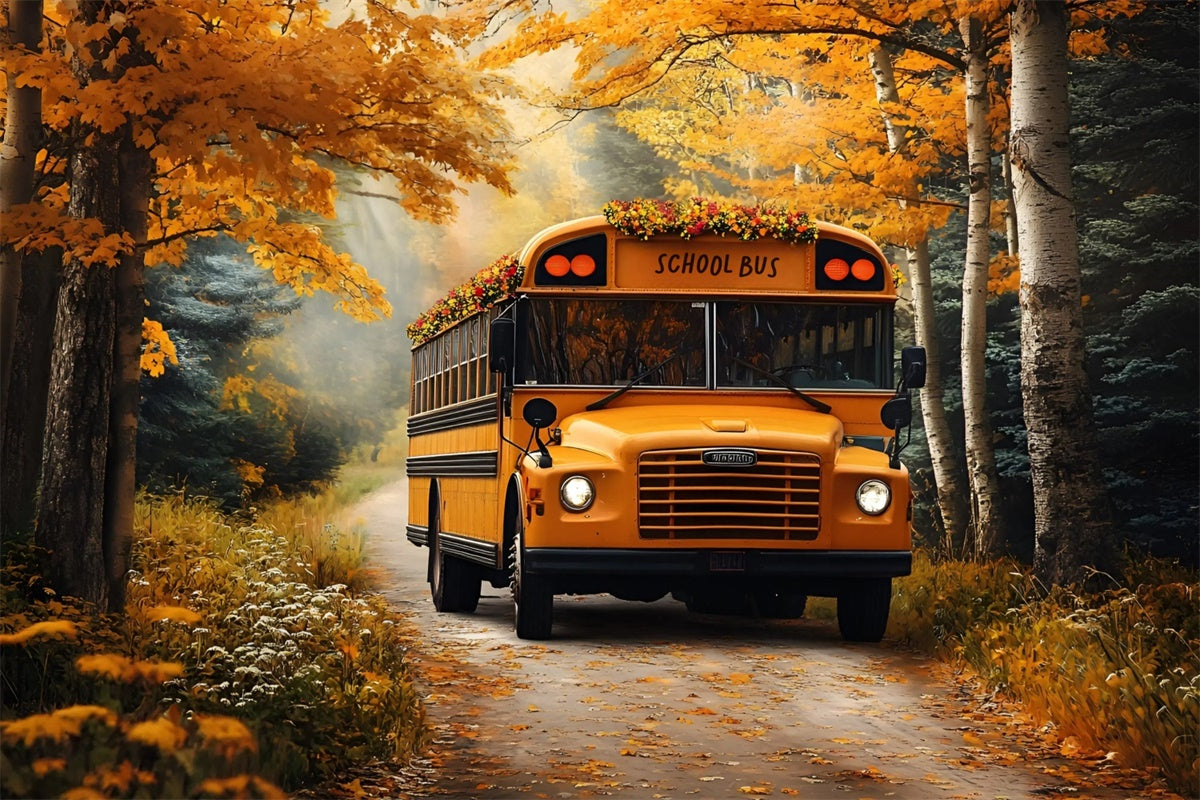 Back To School Backdrop Ideen Goldener Herbst Schulbus Backdrop CSH3-2