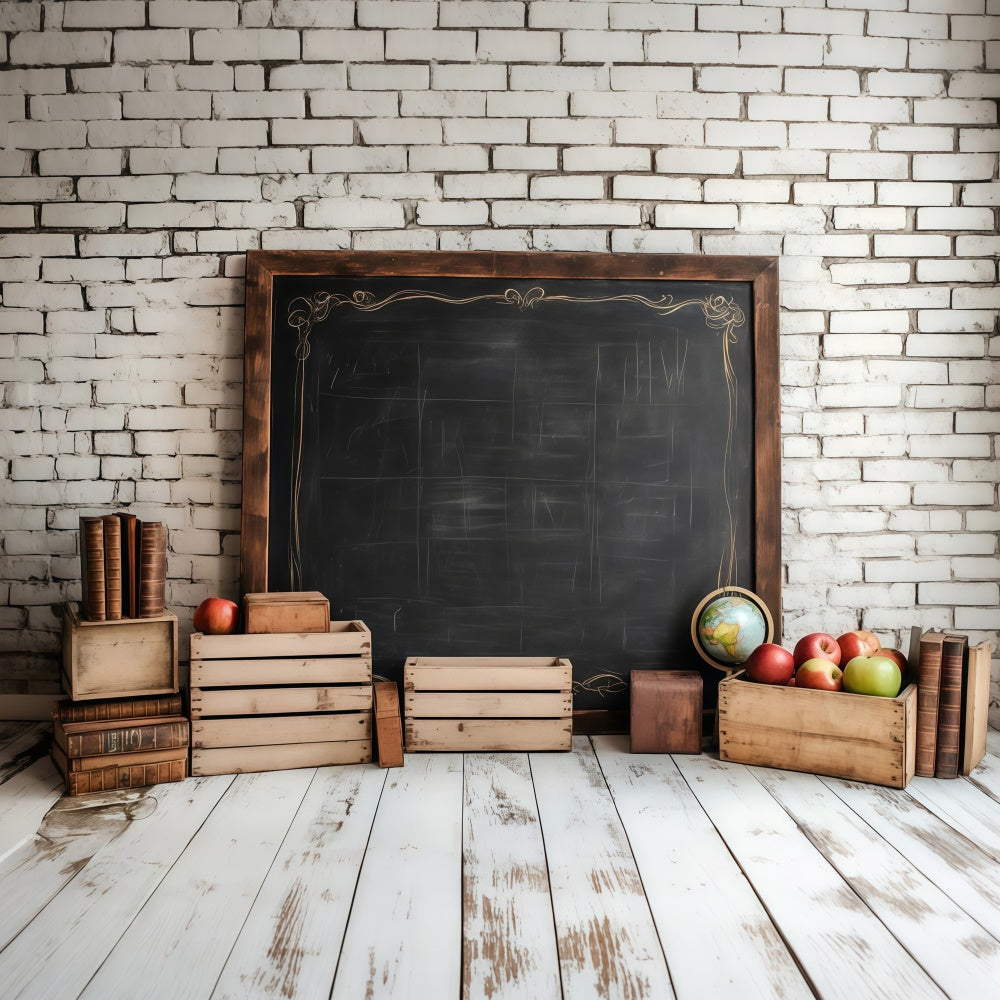 Backdrop für Back To School Weiß Backstein Kreidetafel Backdrop CSH3-21