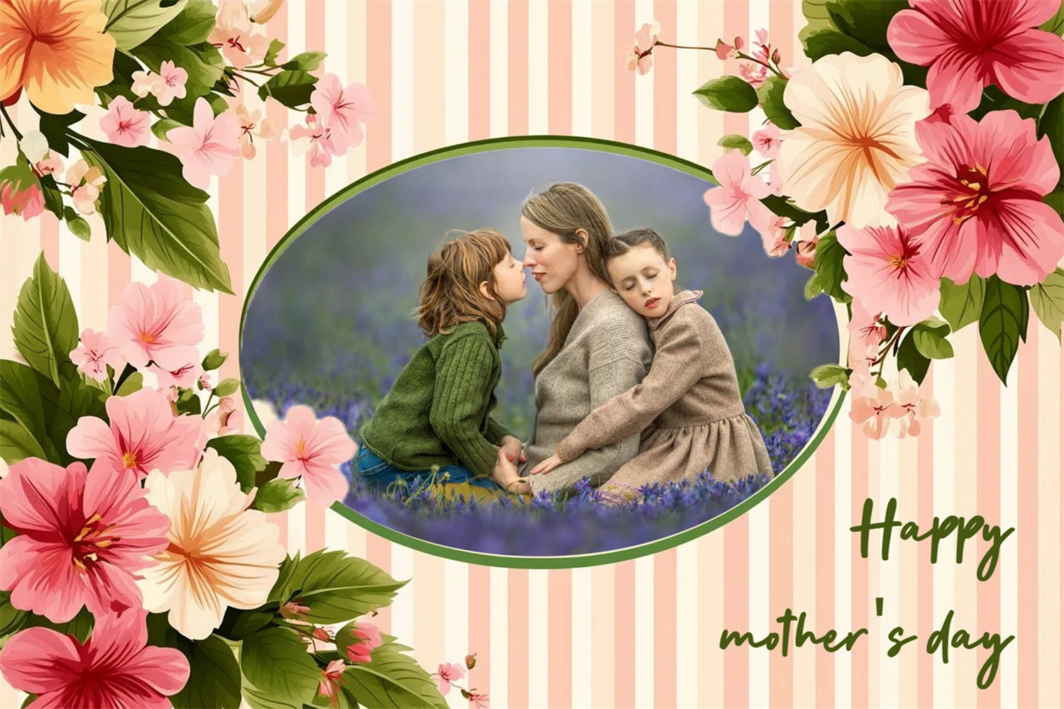 Backdrops für Muttertag Pastellblumen gestreift personalisierter Backdrop CSH3-213
