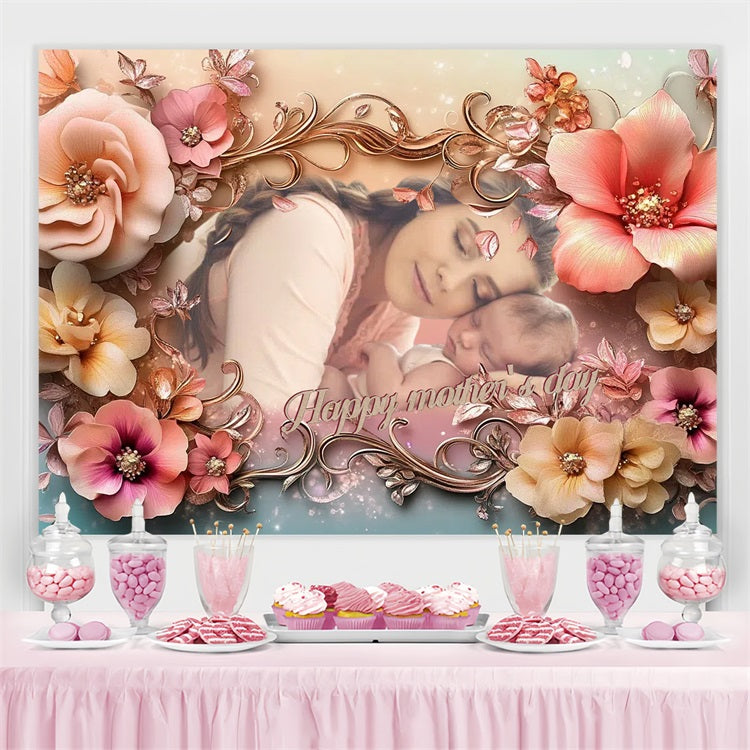 Backdrop Muttertag Ornate Floral Framed Customized Backdrop CSH3-215