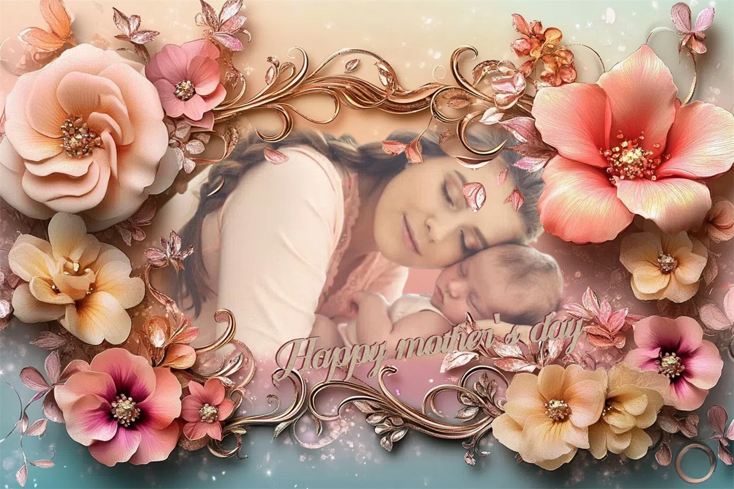 Backdrop Muttertag Ornate Floral Framed Customized Backdrop CSH3-215