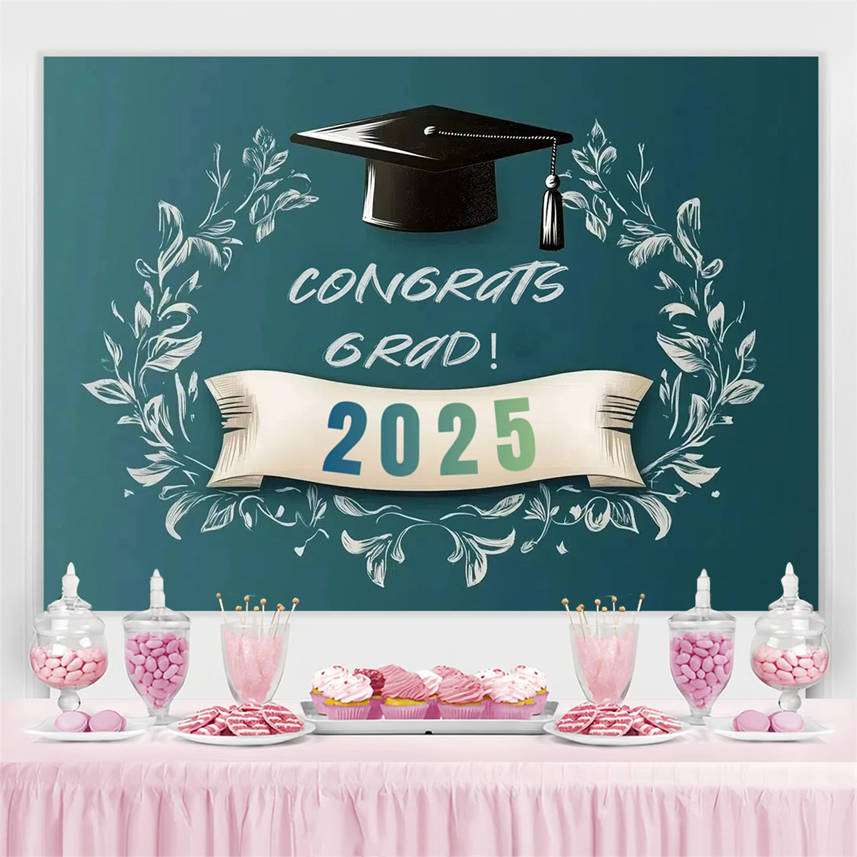 Custom Graduation Fotohintergrund Botanischer Rahmen Graduation Party Hintergrund CSH3-252