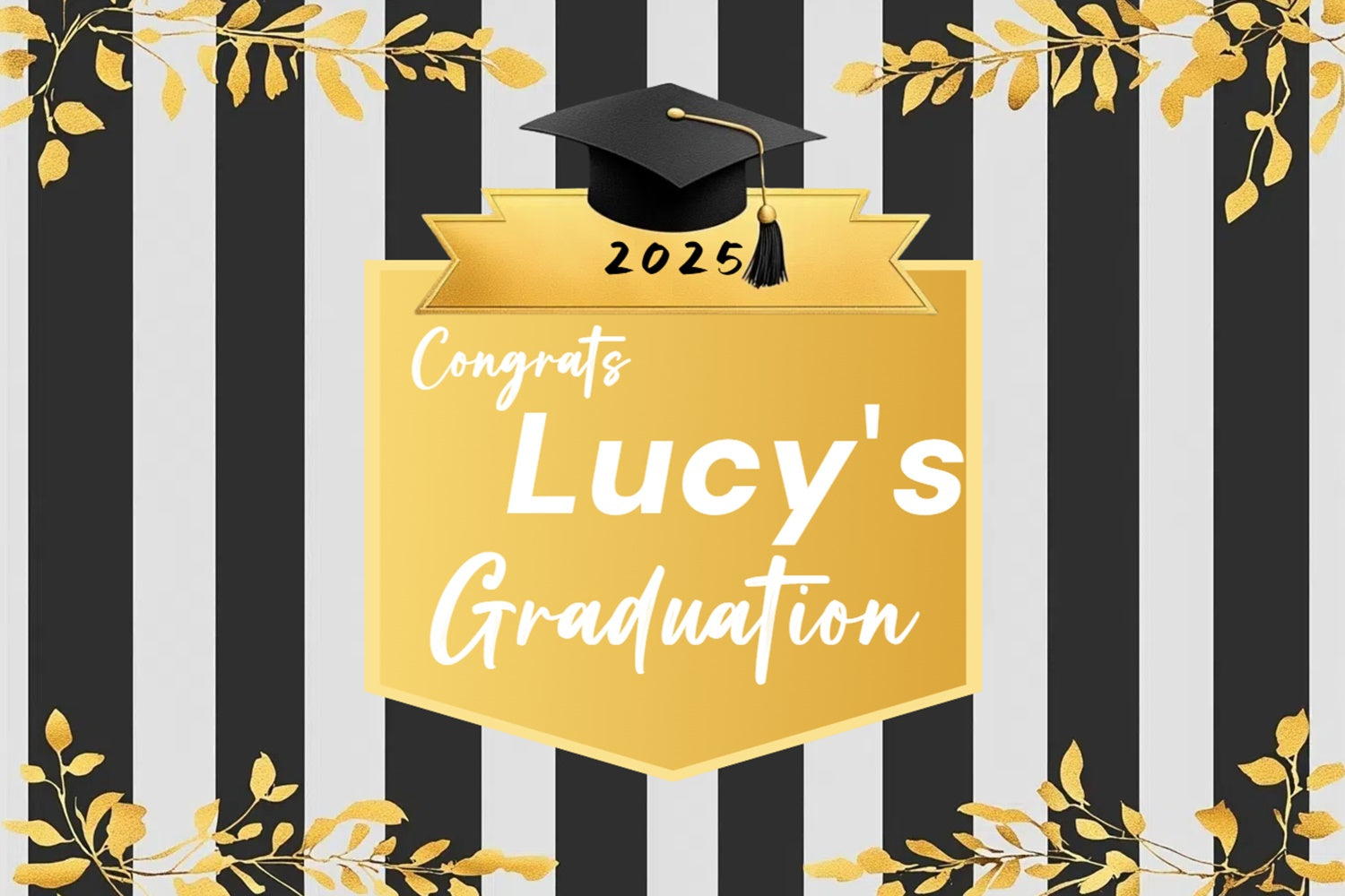 Customized Graduation Backdrop Schwarz-Weiß-Streifen Graduation Party Backdrop CSH3-253