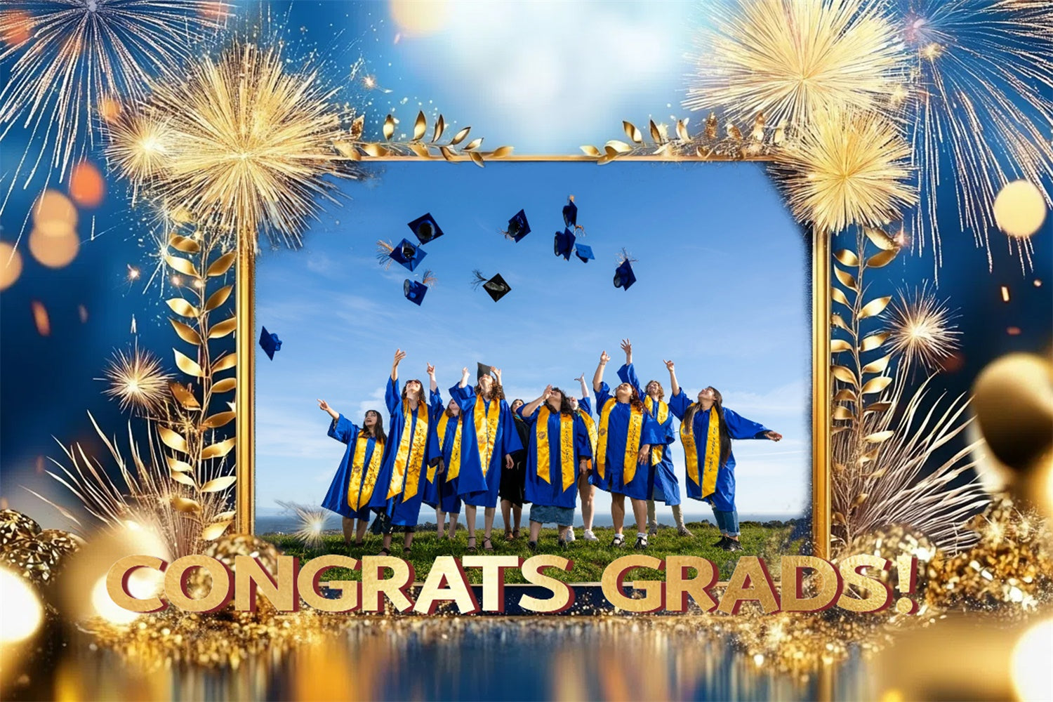 Personalisierte Graduation Backdrops Goldenes Feuerwerk Graduation Party Backdrop CSH3-255