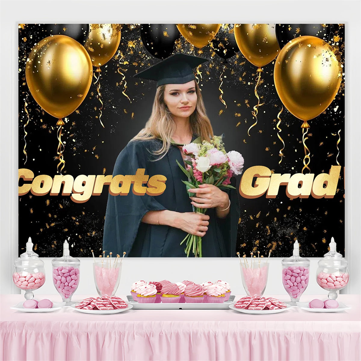 Custom Graduation Fotohintergrund Goldene Ballon Graduation Party Hintergrund CSH3-259