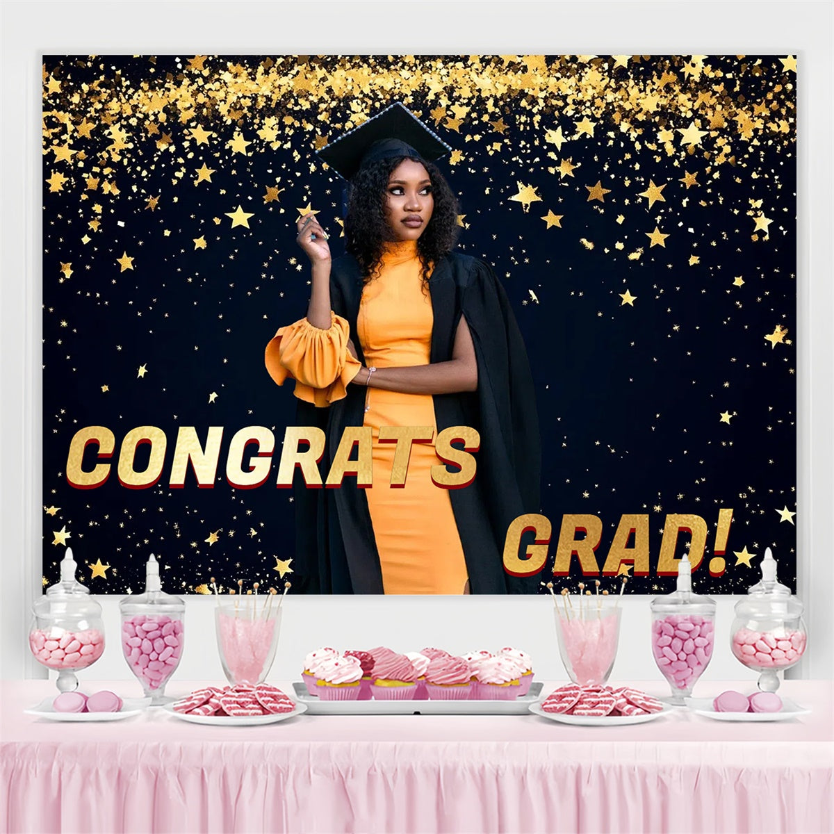 Customized Graduation Backdrop Gold Sterne Konfetti Graduation Party Backdrop CSH3-265