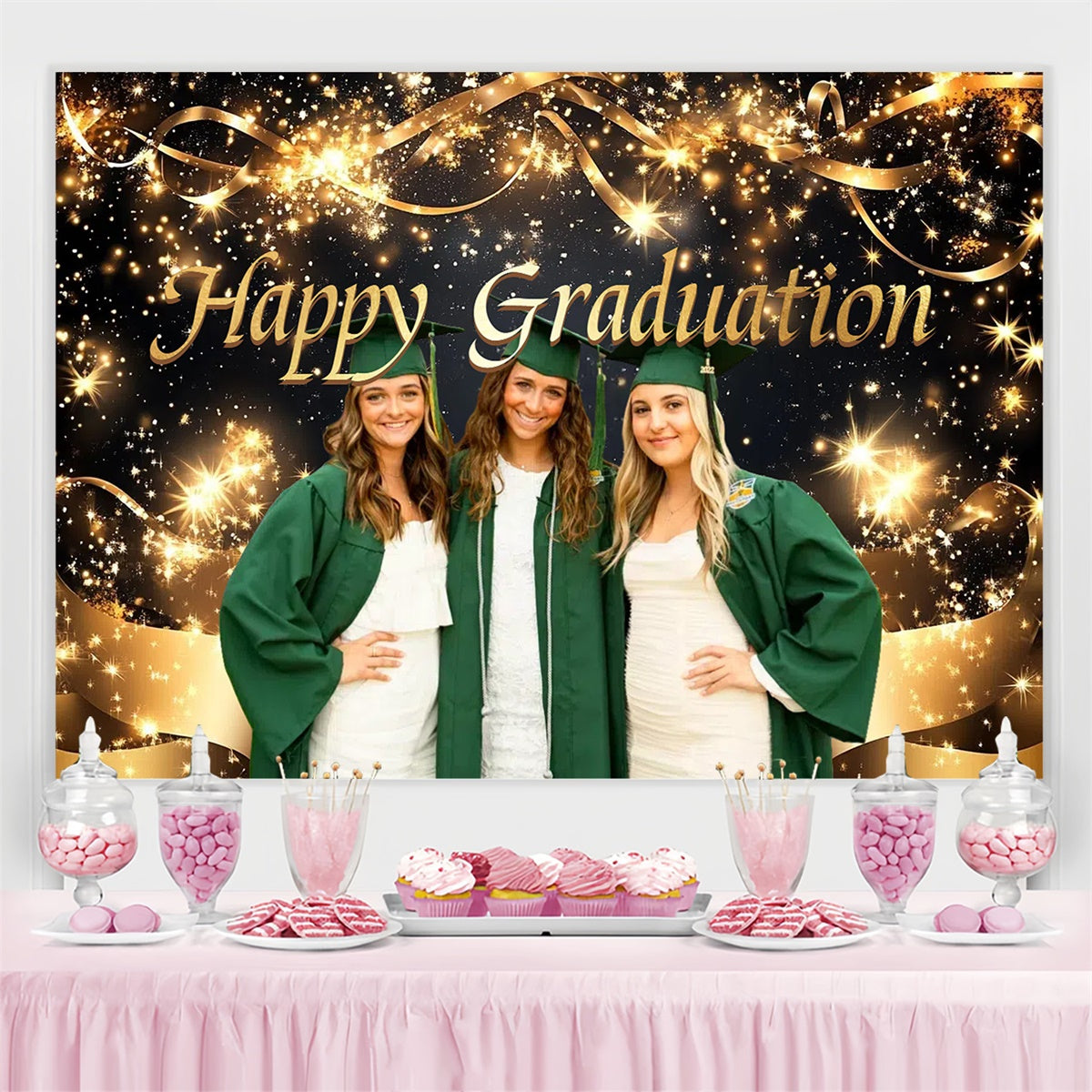 Personalisierte Graduation Backdrop Gold Ribbon Shine Graduation Party Backdrop CSH3-267