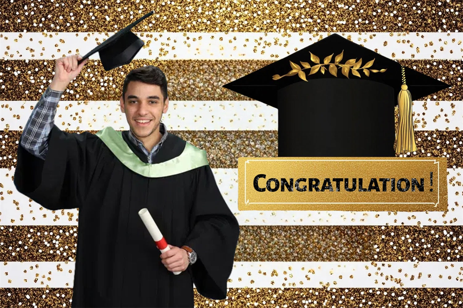 Custom Graduation Backdrop Sparkling Stripe Graduation Party Hintergrund CSH3-270