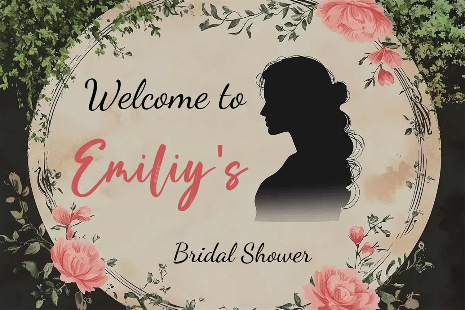 Bridal Shower Fotohintergrund Silhouette Rosa Rose Customized Hintergrund CSH3-283