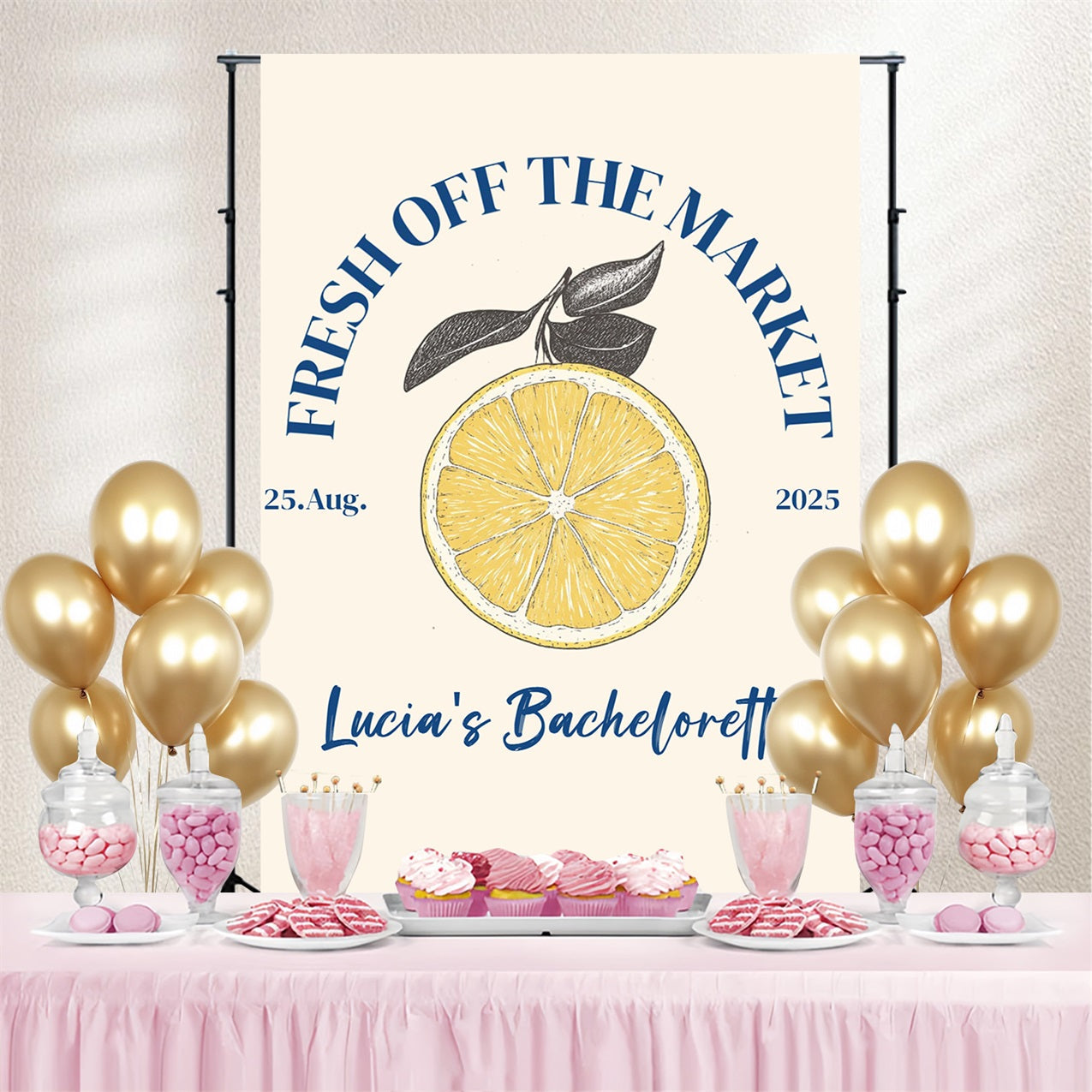 Fotohintergrund für den Hochzeitsempfang Zitrone Liebe Bachelorette Custom Backdrop CSH3-294