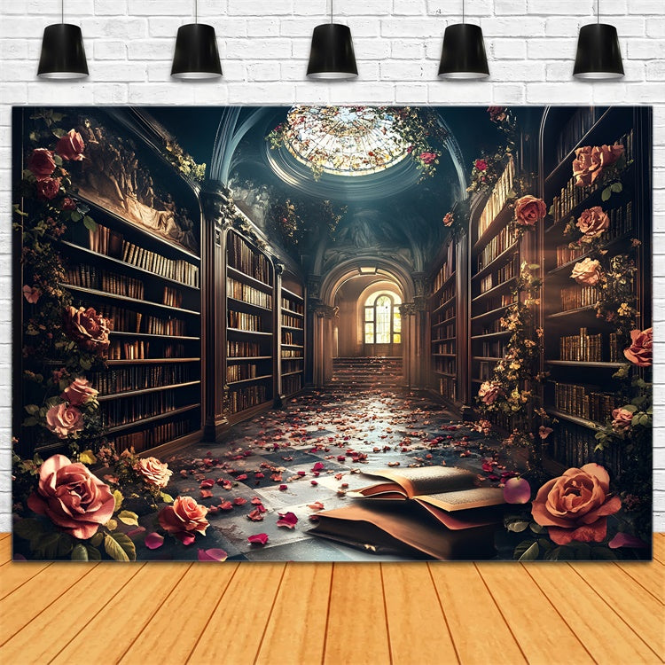 Back To School Fotokulisse Enchanted Rose Library Backdrop CSH3-3