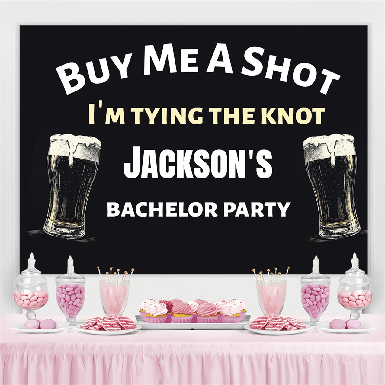 Schwarzer Hochzeitshintergrund Bier Cheers Bash Personalisierter Hintergrund CSH3-303
