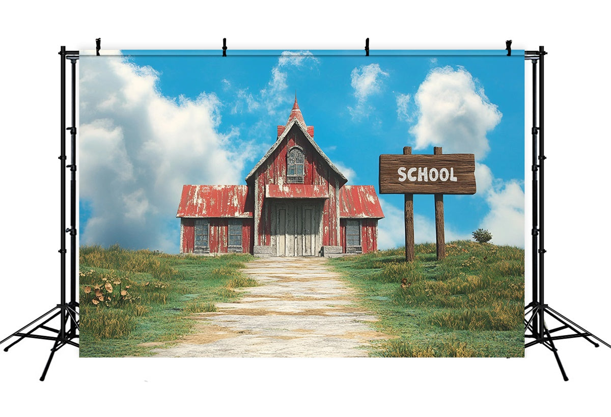 Back To School Fotohintergrund Rustikale Rotes Dach Schule Hintergrund CSH3-31