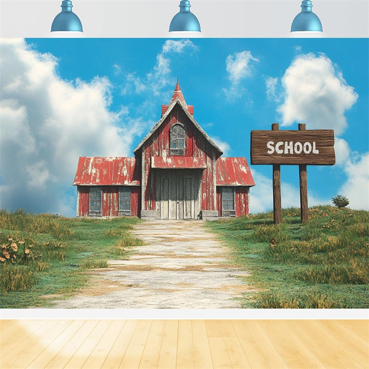Back To School Fotohintergrund Rustikale Rotes Dach Schule Hintergrund CSH3-31