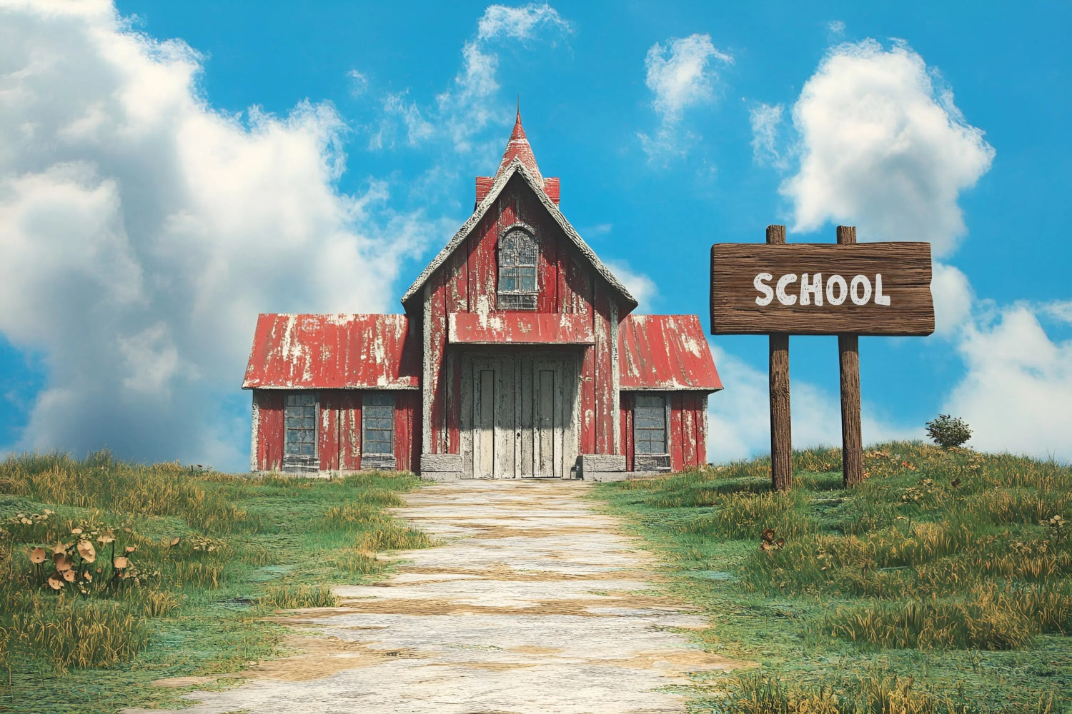 Back To School Fotohintergrund Rustikale Rotes Dach Schule Hintergrund CSH3-31