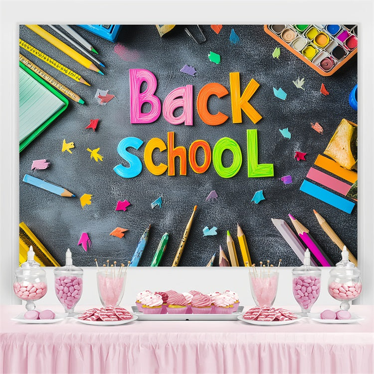 Back To School Backdrop Bunte Kreide Schulsachen Backdrop CSH3-39