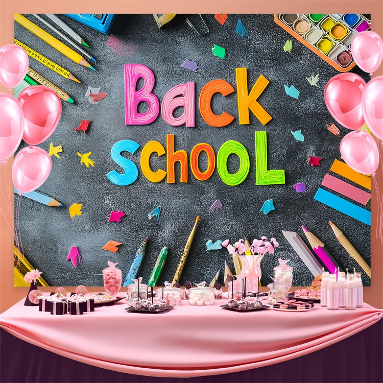 Back To School Backdrop Bunte Kreide Schulsachen Backdrop CSH3-39