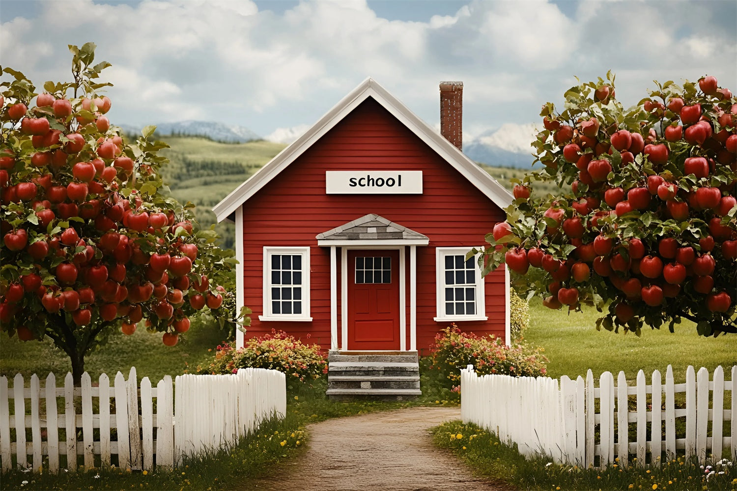 Back To School Fotokulisse Landleben Schulhaus Hintergrund CSH3-4