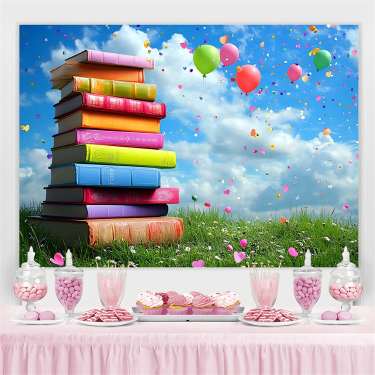 Back To School Fotokulisse Bunte Bücher Luftballons Hintergrund CSH3-46