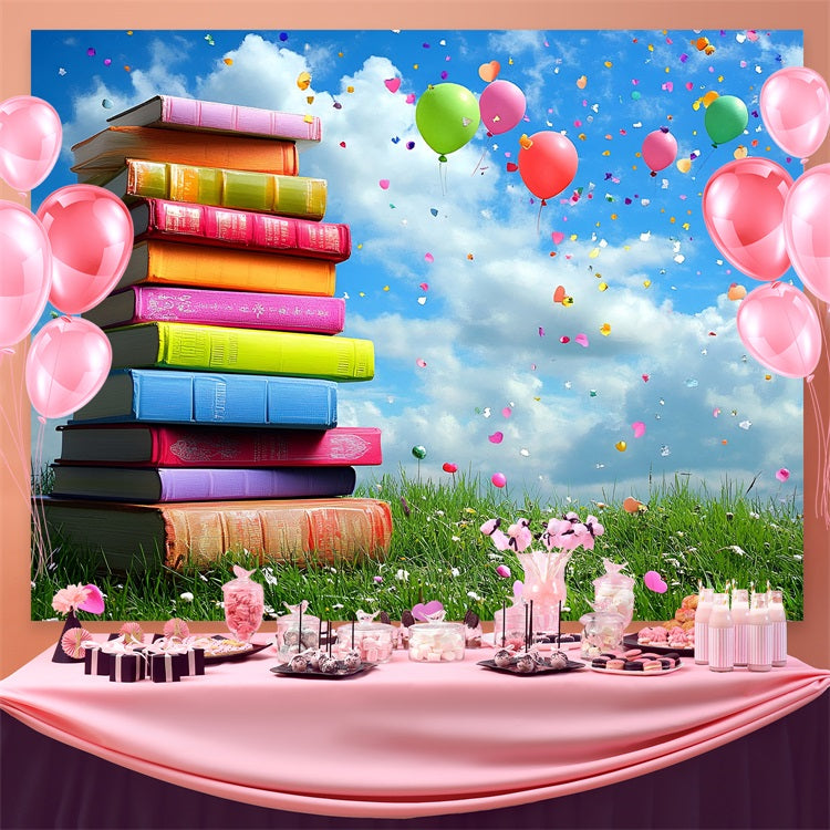 Back To School Fotokulisse Bunte Bücher Luftballons Hintergrund CSH3-46