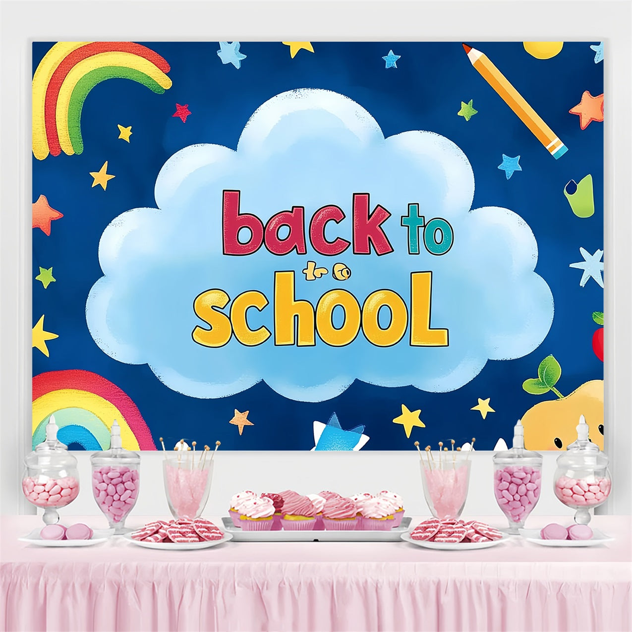 Back To School Backdrop Regenbogen Sterne Learning Adventure Backdrop CSH3-70