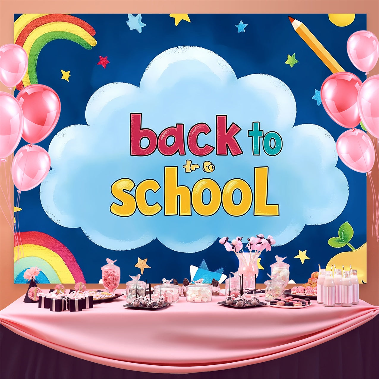 Back To School Backdrop Regenbogen Sterne Learning Adventure Backdrop CSH3-70