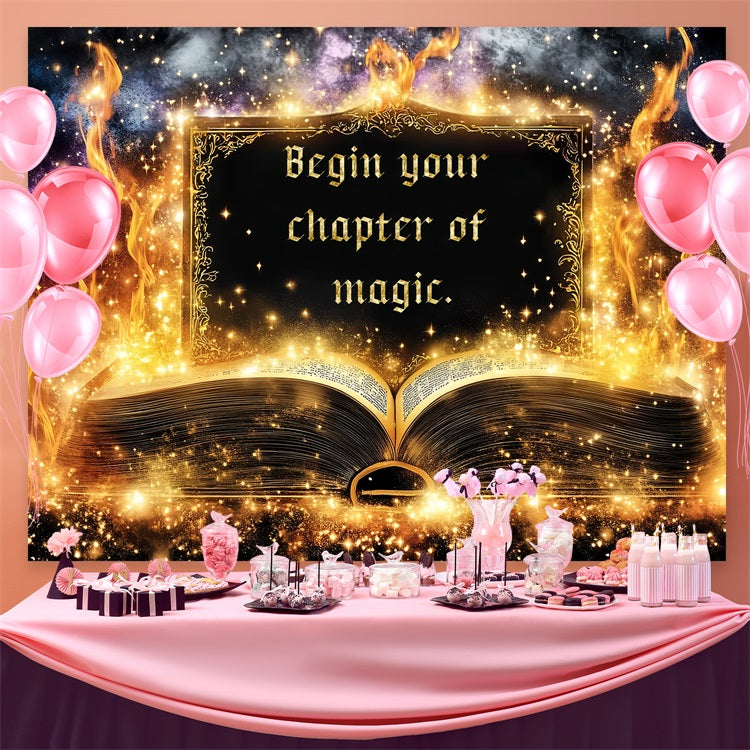 Back To School Backdrops Goldene Flammen Magisches Buch Backdrop CSH3-73