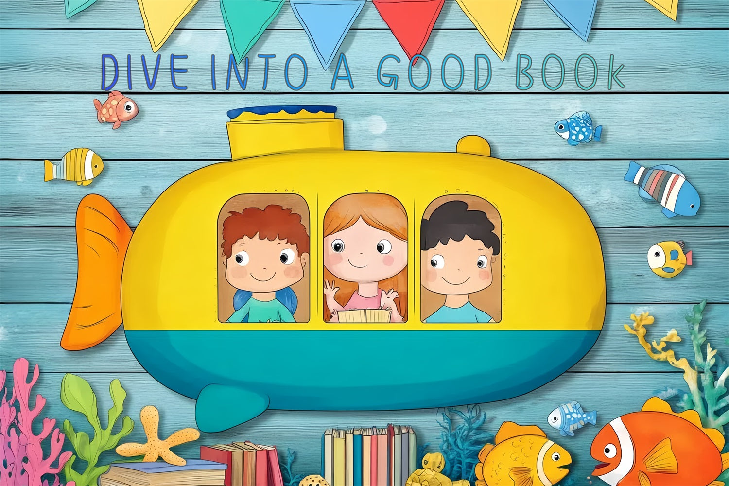 Back To School Backdrops Unterwasser U-Boot Lesen Backdrop CSH3-76