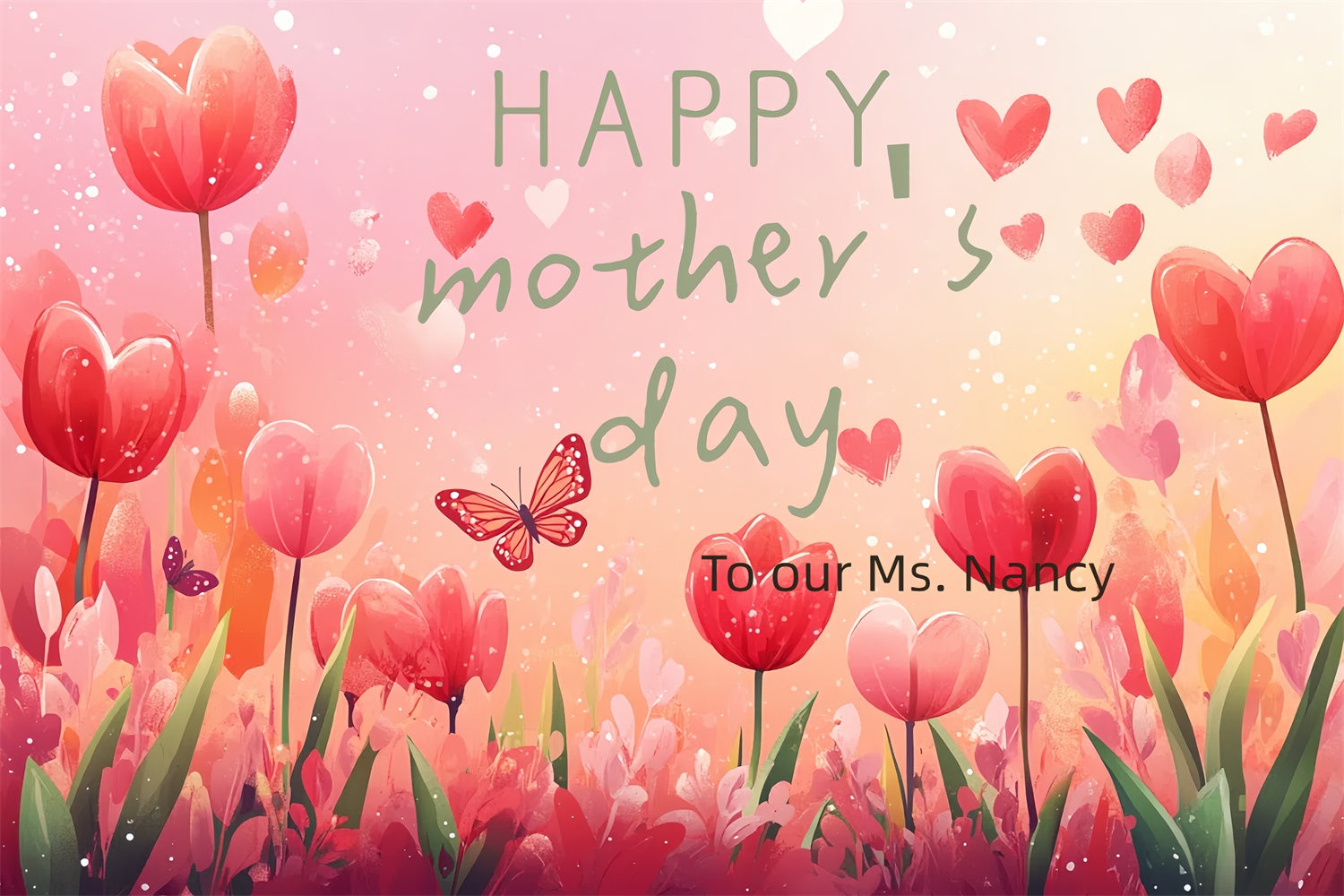 Muttertags-Hintergrundbild Personalisierbarer Tulpengarten bei Sonnenuntergang CSH3-97