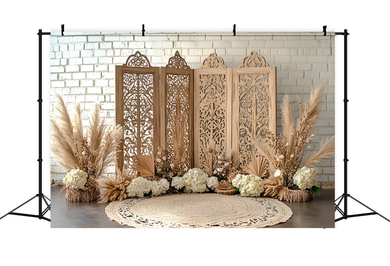 Boho Backdrops Geschnitzter Holzschirm Floral Backdrop CSH4-129