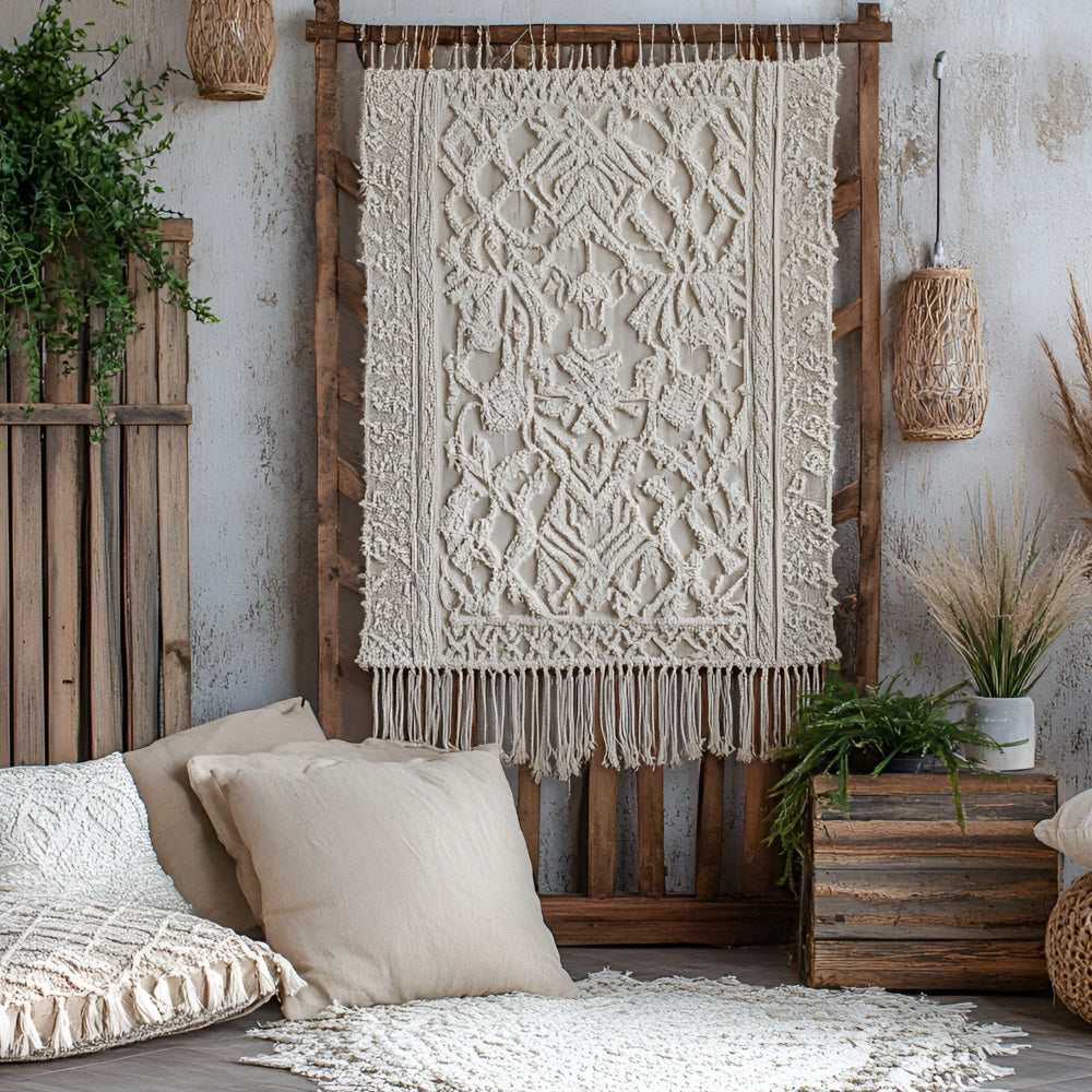 Boho Backdrop Ideen Makramee Wand Holzkisten Backdrop CSH4-135