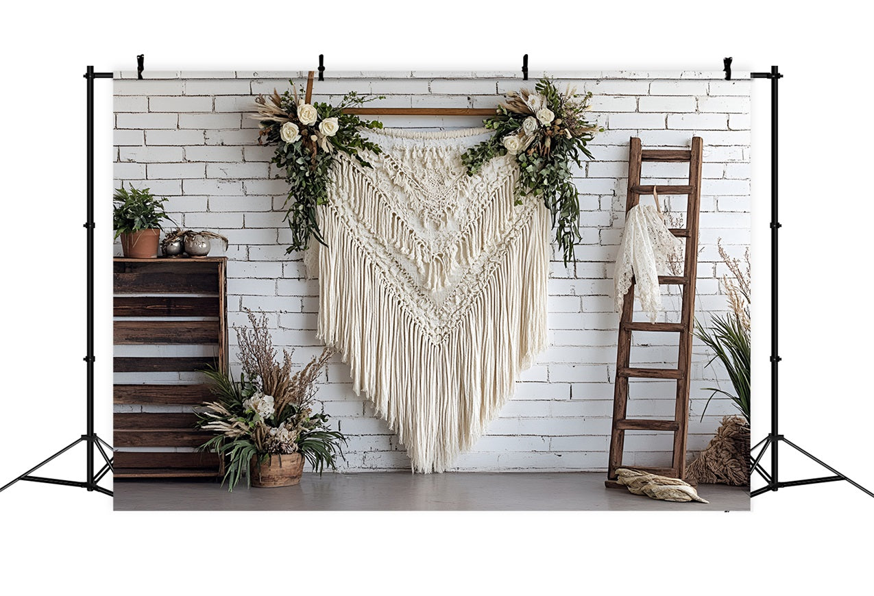 Boho Fotohintergrund Wandteppich Blume Holzhintergrund CSH4-138