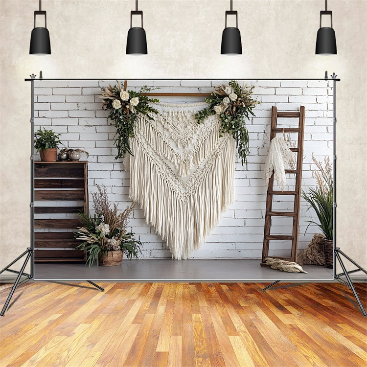 Boho Fotohintergrund Wandteppich Blume Holzhintergrund CSH4-138
