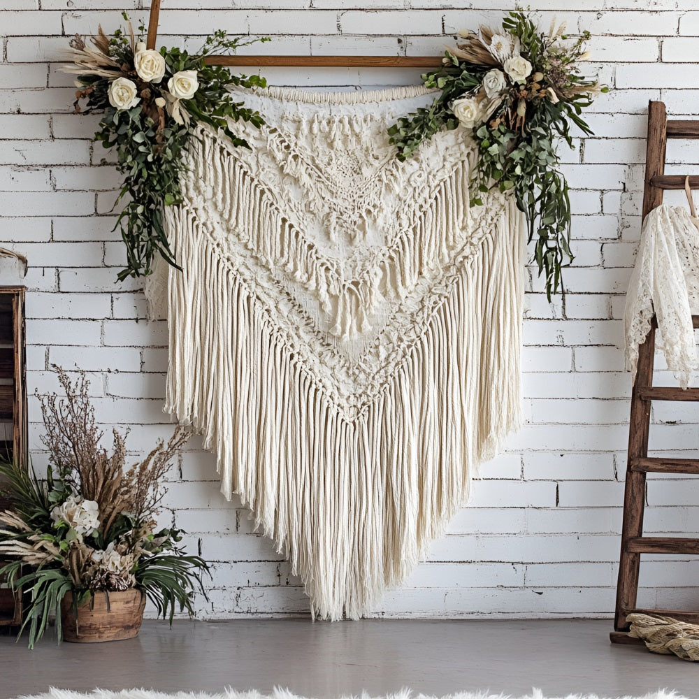 Boho Fotohintergrund Wandteppich Blume Holzhintergrund CSH4-138