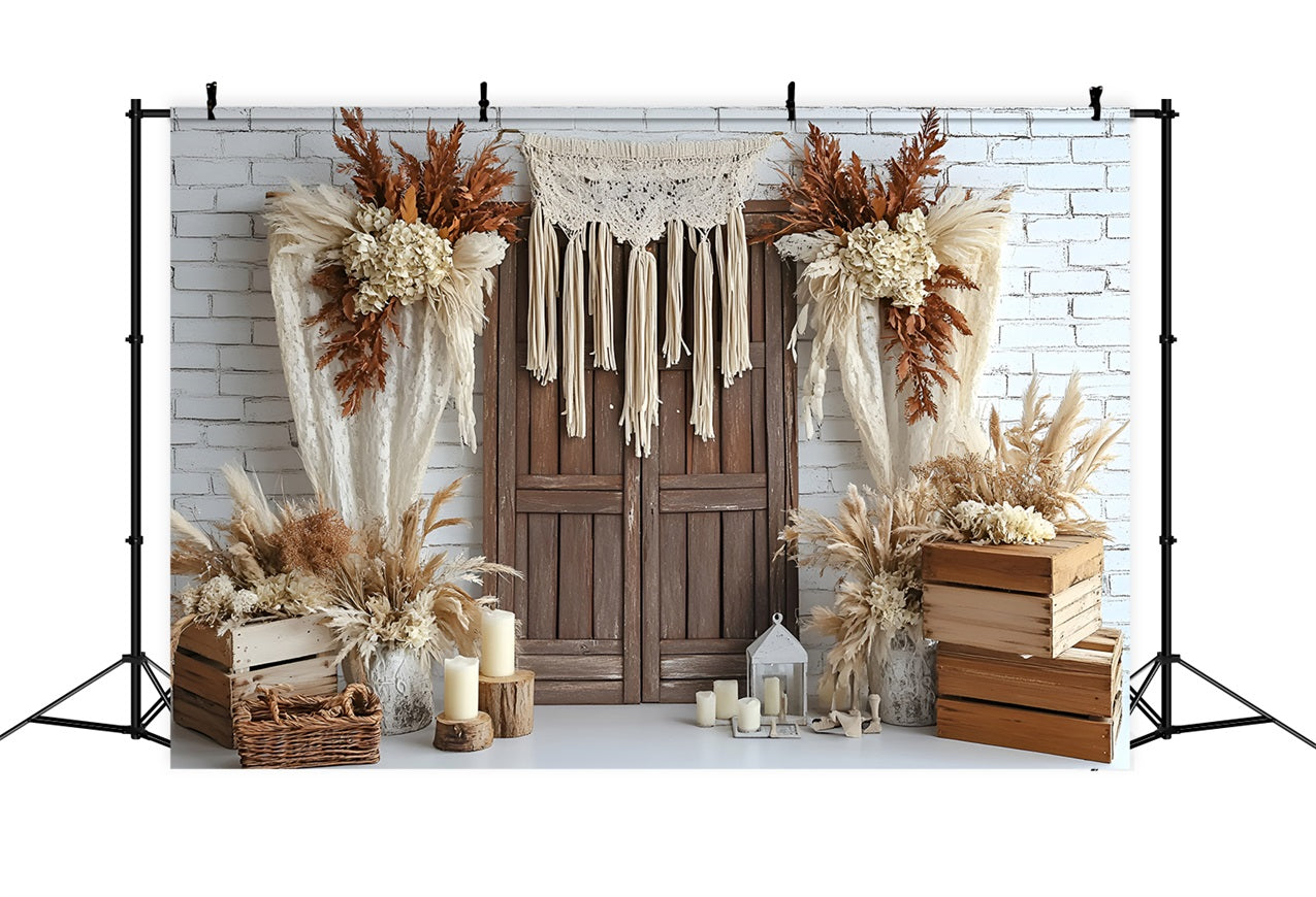 Boho Backdrop Ideen Getrocknete Blumen Holz Tür Hintergrund CSH4-142