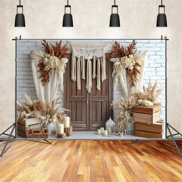 Boho Backdrop Ideen Getrocknete Blumen Holz Tür Hintergrund CSH4-142