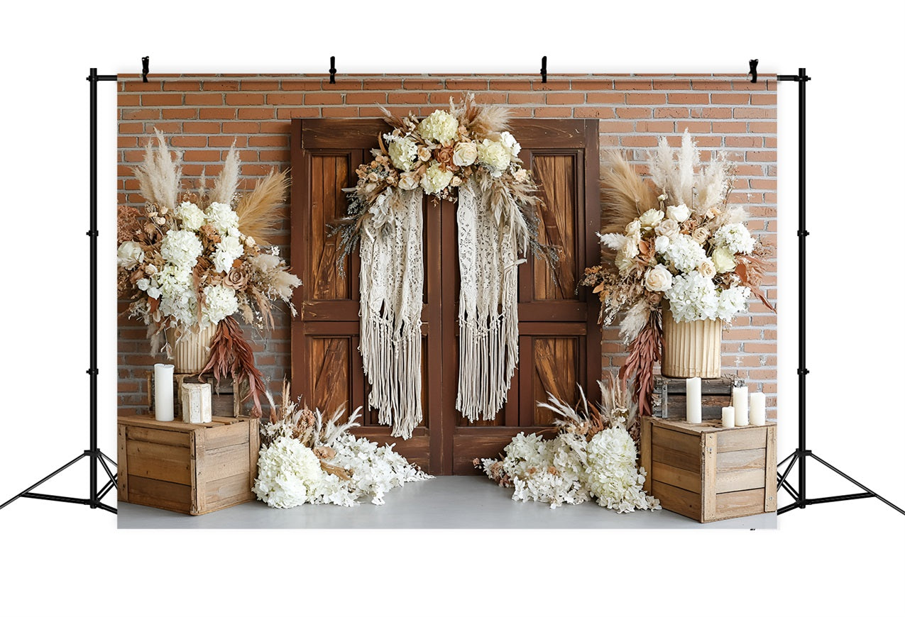 Boho Fotografie Backdrop Holztür Floral Akzent Hintergrund CSH4-143