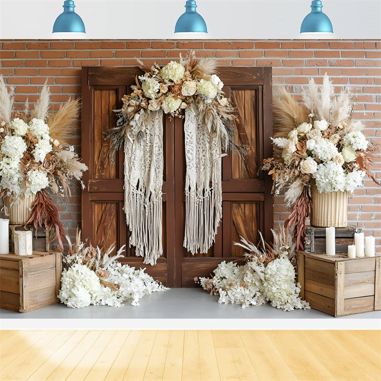 Boho Fotografie Backdrop Holztür Floral Akzent Hintergrund CSH4-143