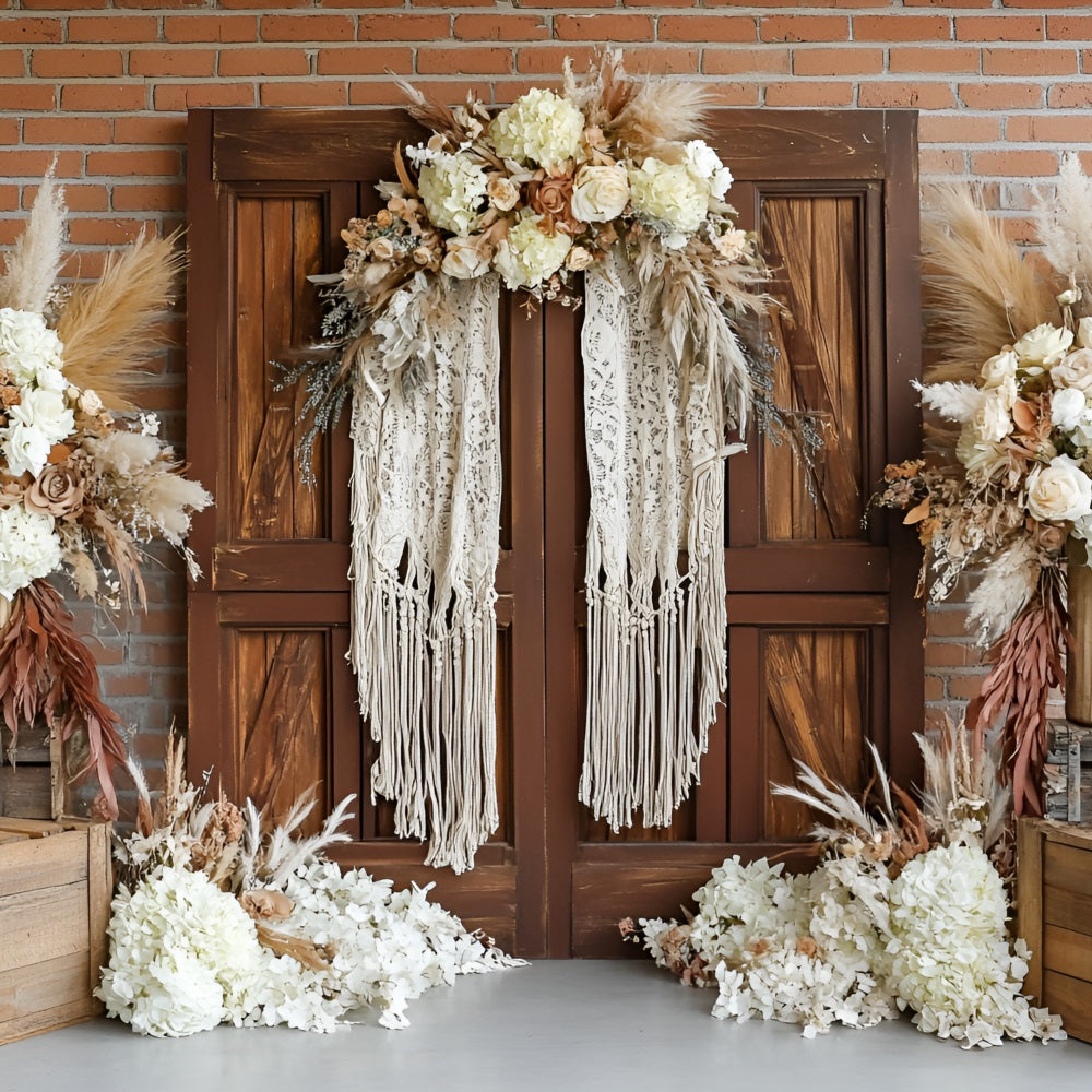 Boho Fotografie Backdrop Holztür Floral Akzent Hintergrund CSH4-143