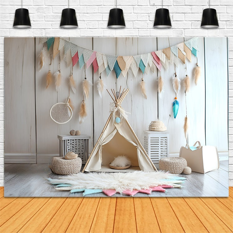 Boho Backdrops Federgirlande Kinderzelt Backdrop CSH4-144