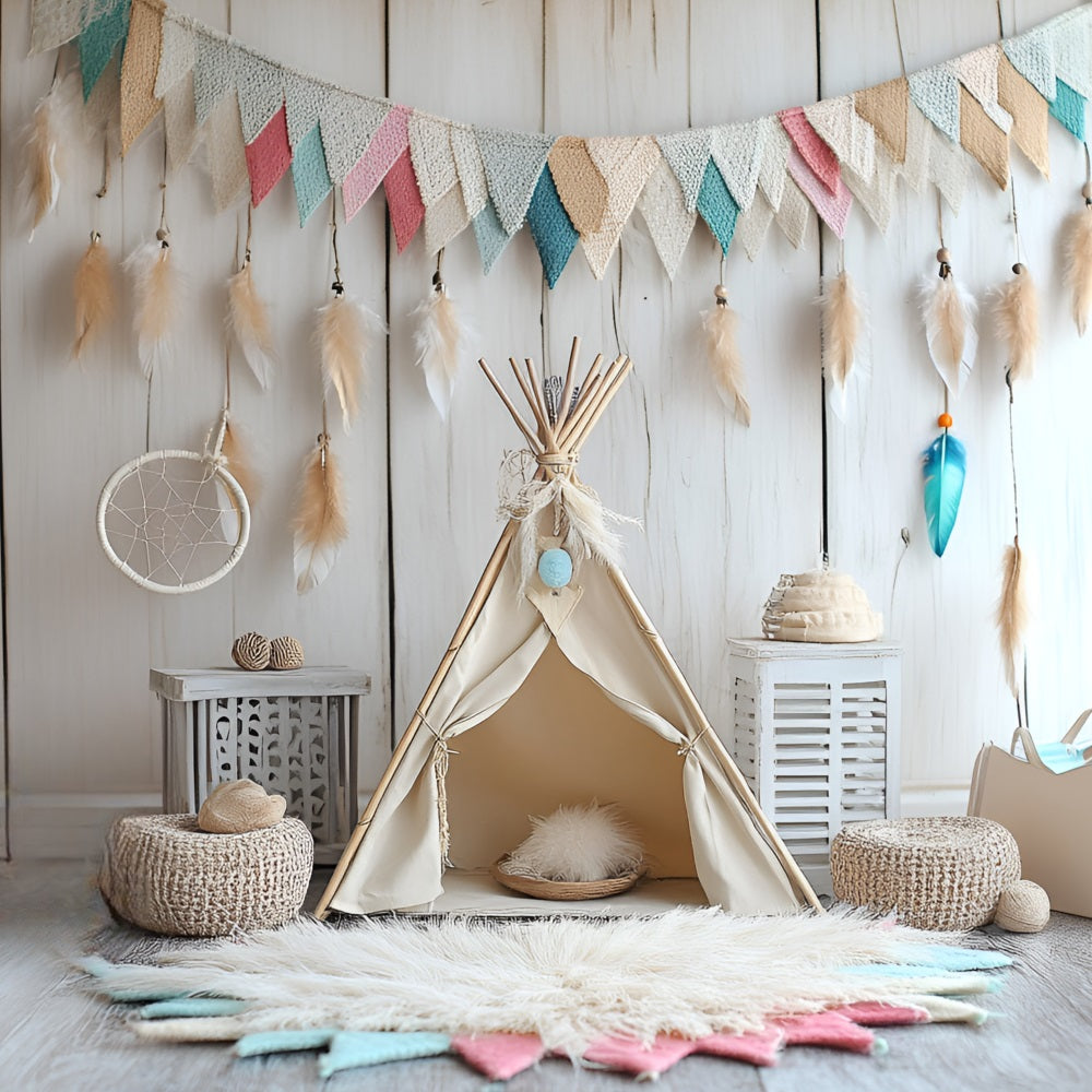 Boho Backdrops Federgirlande Kinderzelt Backdrop CSH4-144
