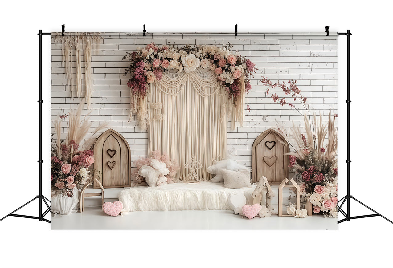 Boho Backdrop Ideen Makramee Vorhang Blumen Hintergrund CSH4-147