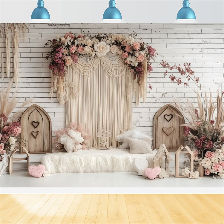 Boho Backdrop Ideen Makramee Vorhang Blumen Hintergrund CSH4-147