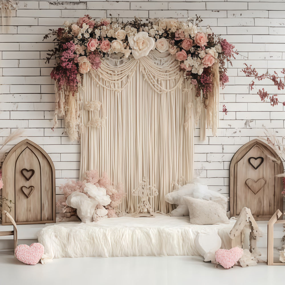 Boho Backdrop Ideen Makramee Vorhang Blumen Hintergrund CSH4-147