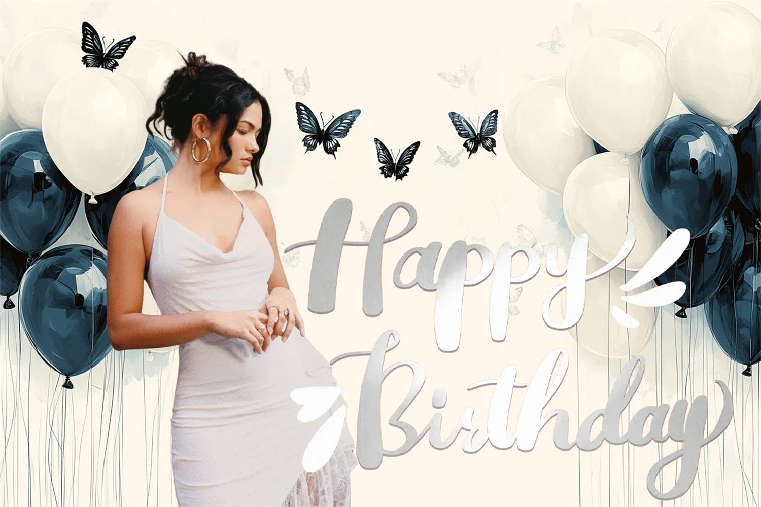 Customize Backdrop For Geburtstag White Ballons Schmetterling Backdrop CSH4-17