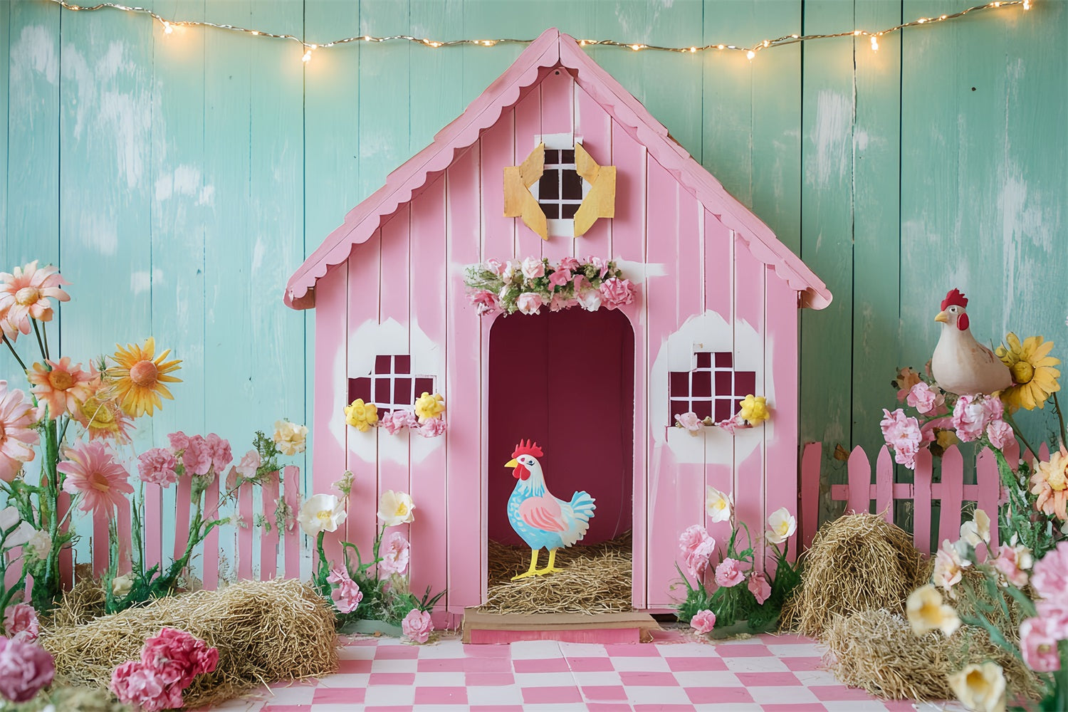 Scheune Backdrop Rosa Huhn Blumen Backdrop CSH4-204