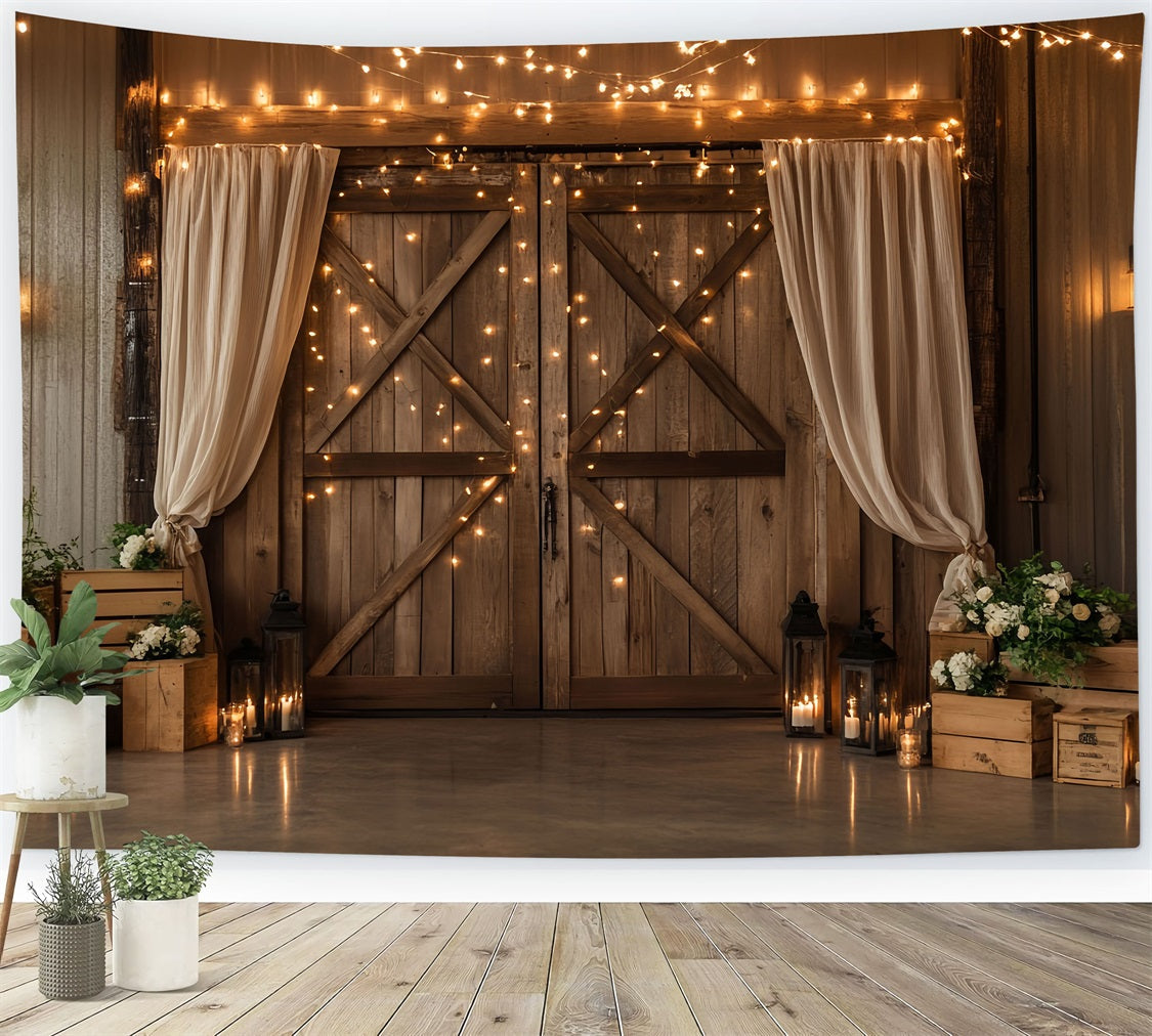 Scheunentor Backdrop Twinkle Licht Holz Blumen Backdrop CSH4-206