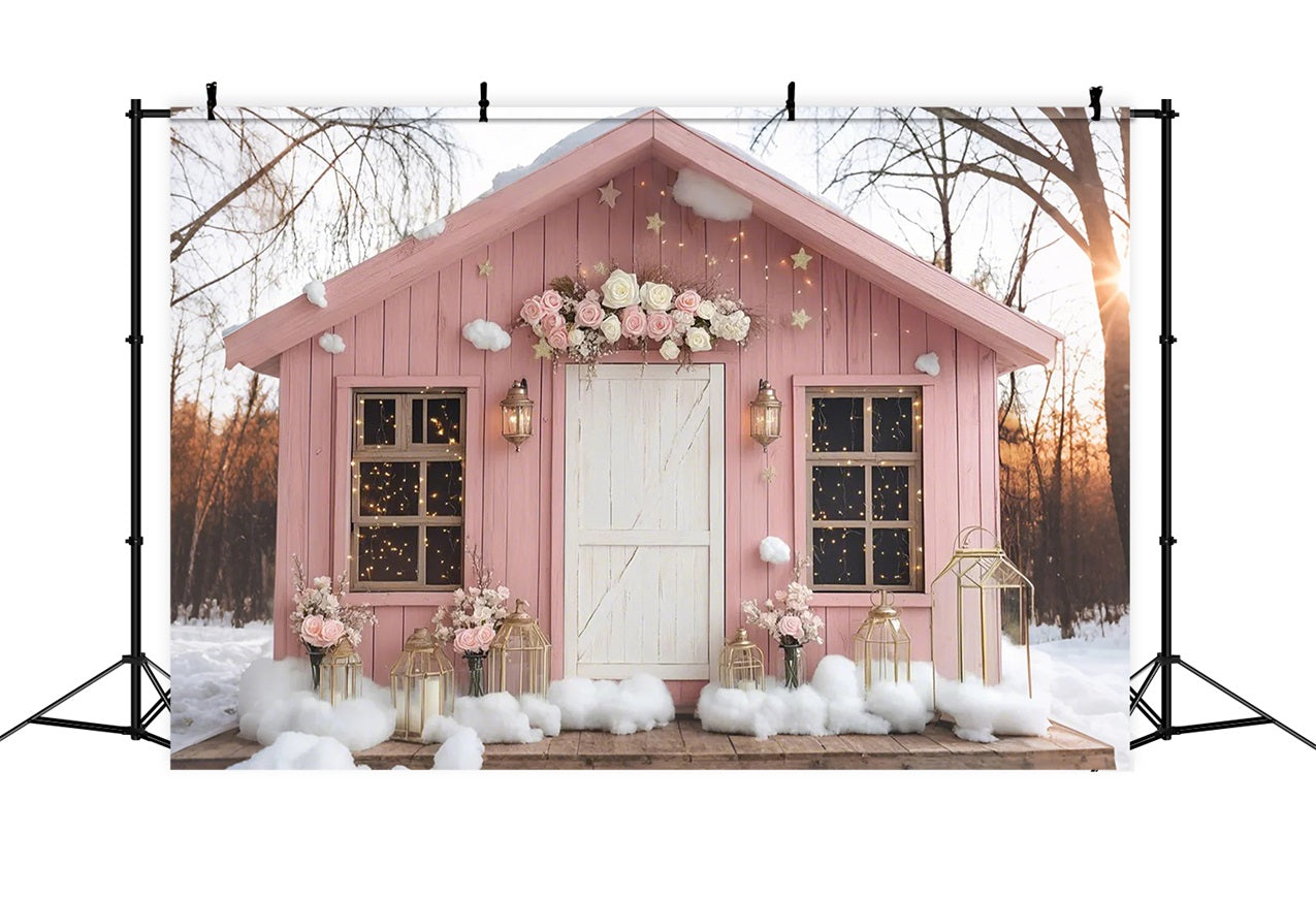 Rosa Scheune Backdrop Haus Schnee Blumen Backdrop CSH4-226