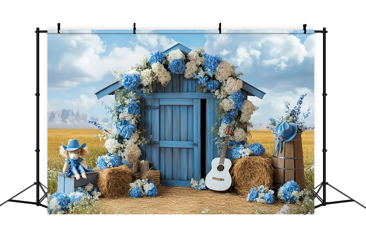 Scheune Fotohintergrund Blau Floral Landleben Hintergrund CSH4-231